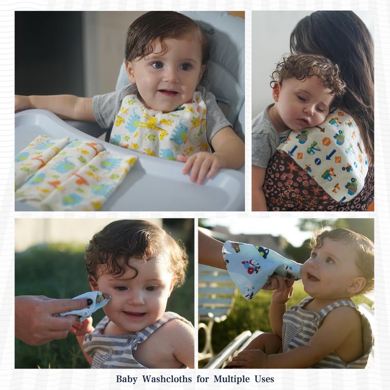 Omilion Receiving Blanket for Baby â€“ 4 Pack â€“ 30 inch x 30 inch â€“ 100% Flannel Cotton - Mixed Patterned Designs â€“ Includes Infant Washcloth 30 Pack - Image 5