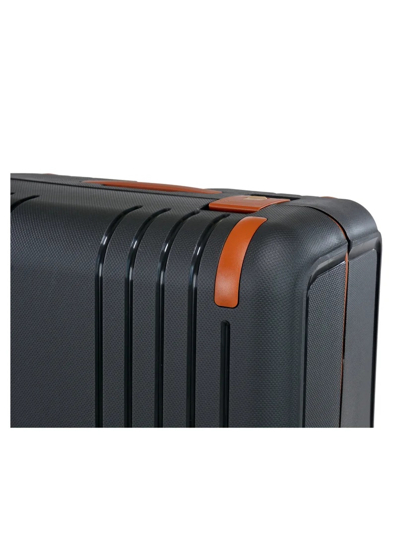eminent Vertica Hard Case Travel Bag Medium Luggage Trolley Polypropylene Lightweight Suitcase 4 Quiet Double Spinner Wheels With TSA Lock B0006 Dark Grey Brown Trim