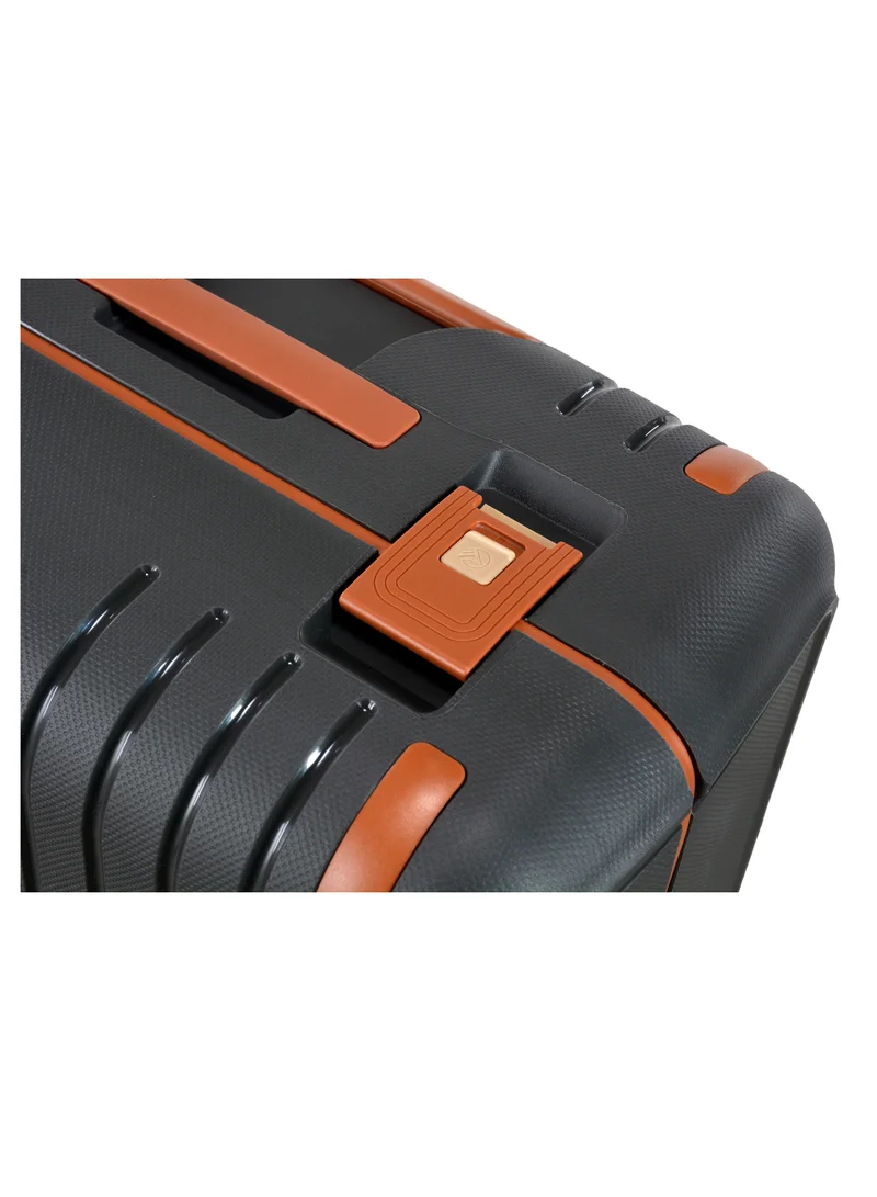 eminent Vertica Hard Case Travel Bag Medium Luggage Trolley Polypropylene Lightweight Suitcase 4 Quiet Double Spinner Wheels With TSA Lock B0006 Dark Grey Brown Trim