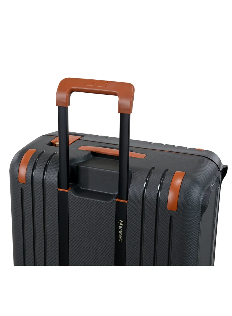 eminent Vertica Hard Case Travel Bag Medium Luggage Trolley Polypropylene Lightweight Suitcase 4 Quiet Double Spinner Wheels With TSA Lock B0006 Dark Grey Brown Trim
