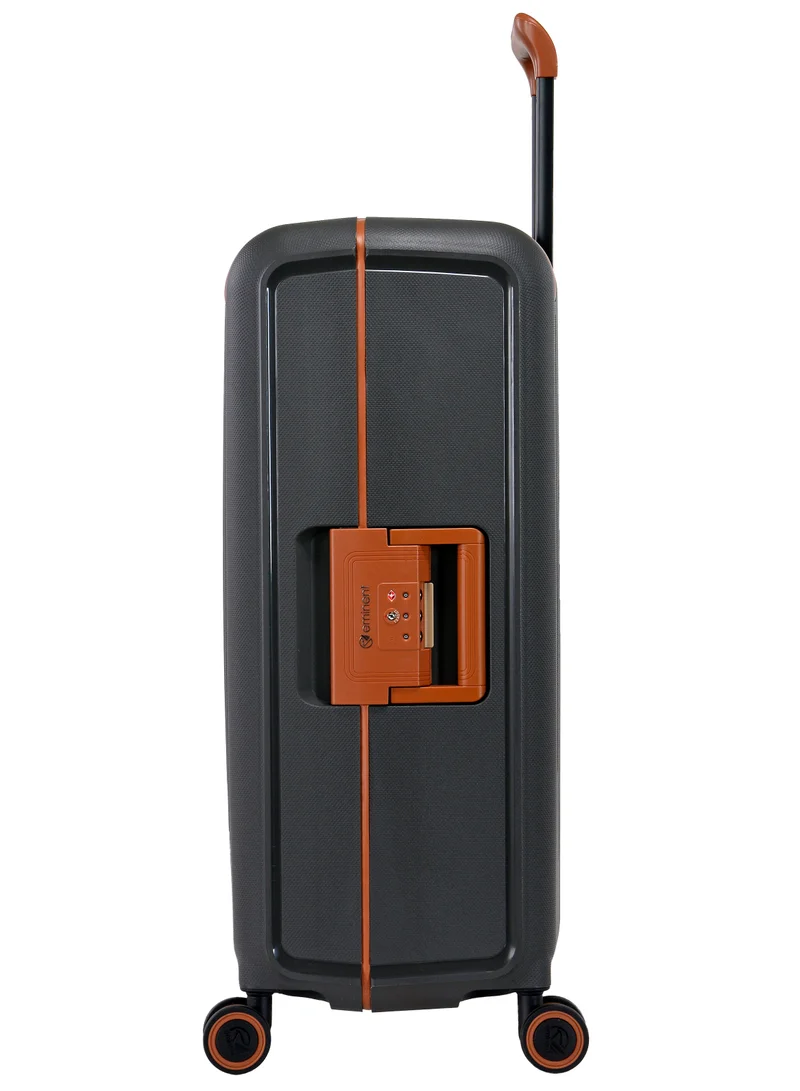 eminent Vertica Hard Case Travel Bag Medium Luggage Trolley Polypropylene Lightweight Suitcase 4 Quiet Double Spinner Wheels With TSA Lock B0006 Dark Grey Brown Trim