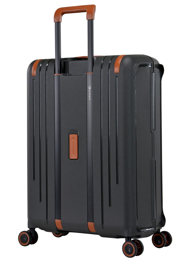 eminent Vertica Hard Case Travel Bag Medium Luggage Trolley Polypropylene Lightweight Suitcase 4 Quiet Double Spinner Wheels With TSA Lock B0006 Dark Grey Brown Trim
