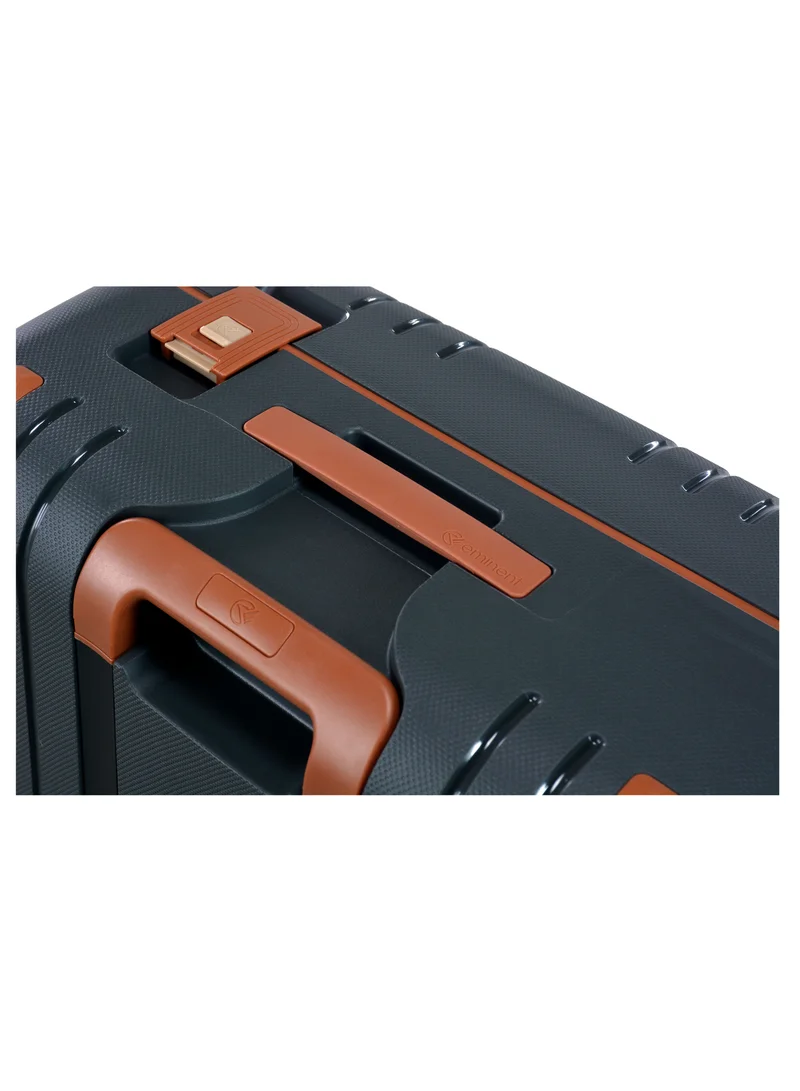 eminent Vertica Hard Case Travel Bag Medium Luggage Trolley Polypropylene Lightweight Suitcase 4 Quiet Double Spinner Wheels With TSA Lock B0006 Dark Grey Brown Trim
