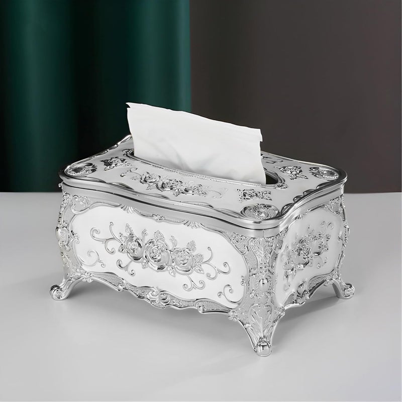 NFI essentials Tissue Holder Box, European Style Luxurious Tissue Cover for Home, Office, Bedroom, Restaurant, Vintage Plastic Rose Tissue Box Holder for Home Office Decoration - Image 1