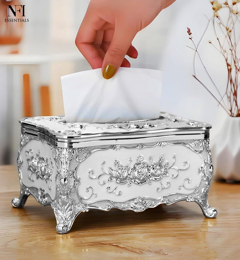 NFI essentials Tissue Holder Box, European Style Luxurious Tissue Cover for Home, Office, Bedroom, Restaurant, Vintage Plastic Rose Tissue Box Holder for Home Office Decoration - Image 5