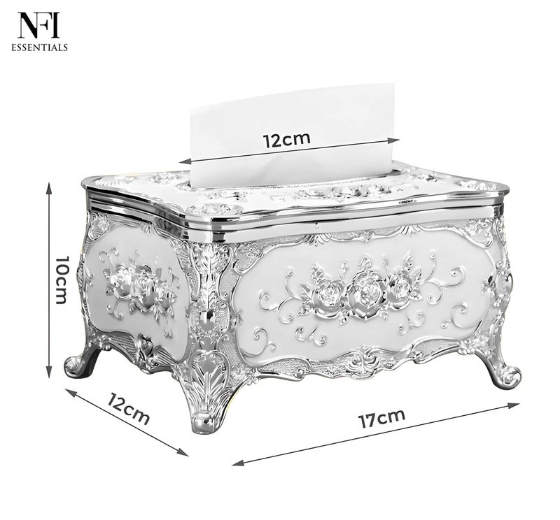 NFI essentials Tissue Holder Box, European Style Luxurious Tissue Cover for Home, Office, Bedroom, Restaurant, Vintage Plastic Rose Tissue Box Holder for Home Office Decoration - Image 4