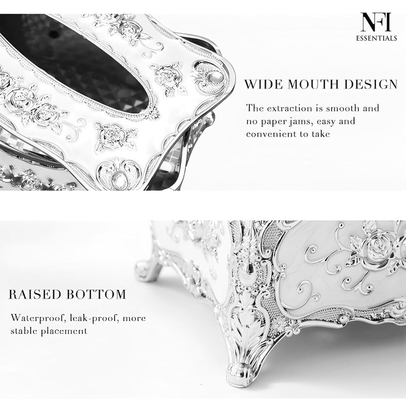 NFI essentials Tissue Holder Box, European Style Luxurious Tissue Cover for Home, Office, Bedroom, Restaurant, Vintage Plastic Rose Tissue Box Holder for Home Office Decoration - Image 2