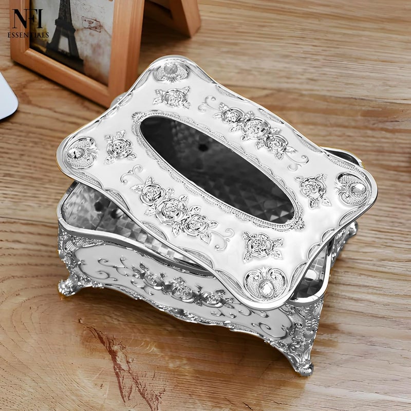 NFI essentials Tissue Holder Box, European Style Luxurious Tissue Cover for Home, Office, Bedroom, Restaurant, Vintage Plastic Rose Tissue Box Holder for Home Office Decoration - Image 3