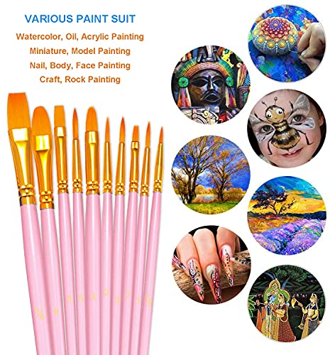 BOSOBO Paint Brushes Set, 6 Pack 60 Pcs Round Pointed Tip Paintbrushes Nylon Hair Artist Acrylic Paint Brushes for Acrylic Oil Watercolor, Face Nail Art, Miniature Detailing & Rock Painting, Pink - Image 3