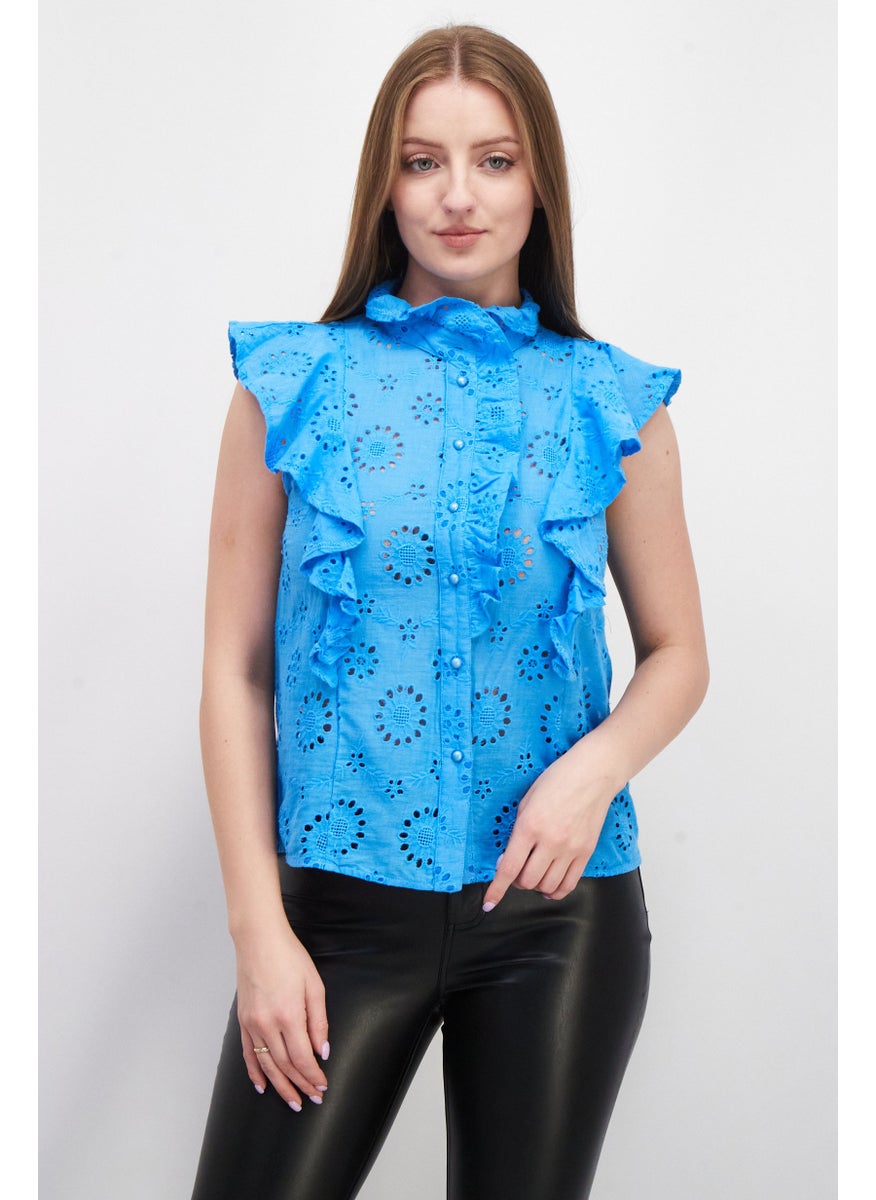 Women High Neck Sleeveless Eyelet Blouse, Blue - pzsku/ZC8E5172EC6D7913D4A94Z/45/_/1737641569/4fadb305-ade2-4820-adb3-5aa0c233a791