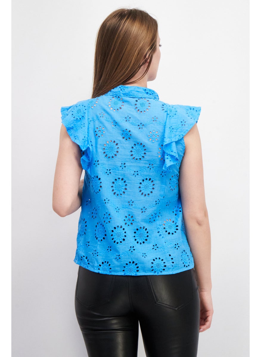 Women High Neck Sleeveless Eyelet Blouse, Blue - pzsku/ZC8E5172EC6D7913D4A94Z/45/_/1739715457/b56c3416-3168-407c-83f5-d4d4c7ee0874