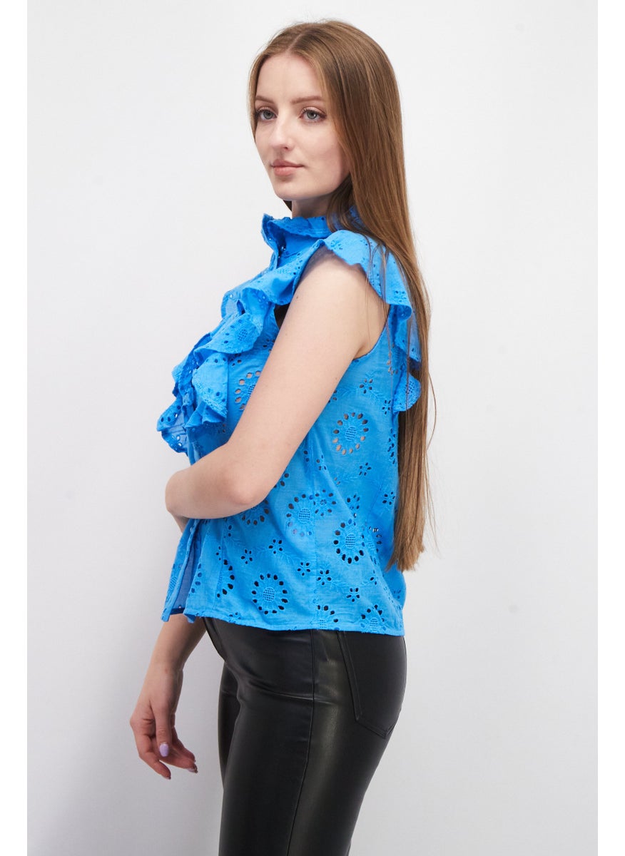 Women High Neck Sleeveless Eyelet Blouse, Blue - pzsku/ZC8E5172EC6D7913D4A94Z/45/_/1739715458/db2872c9-fb18-41ee-8dbb-5f6e9b5b8c02