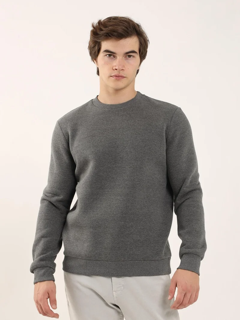 Dufy Anthracite Men's Regular Fit Crew Neck Sweatshirt