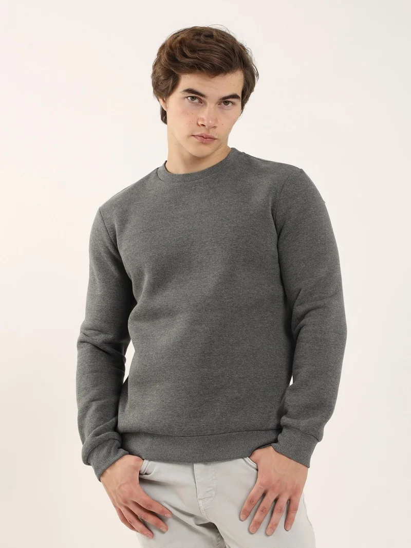 Dufy Anthracite Men's Regular Fit Crew Neck Sweatshirt