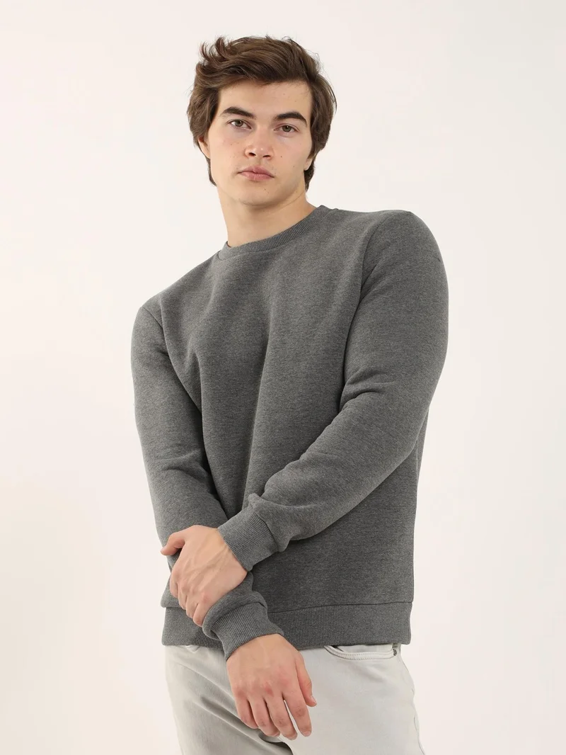 Dufy Anthracite Men's Regular Fit Crew Neck Sweatshirt