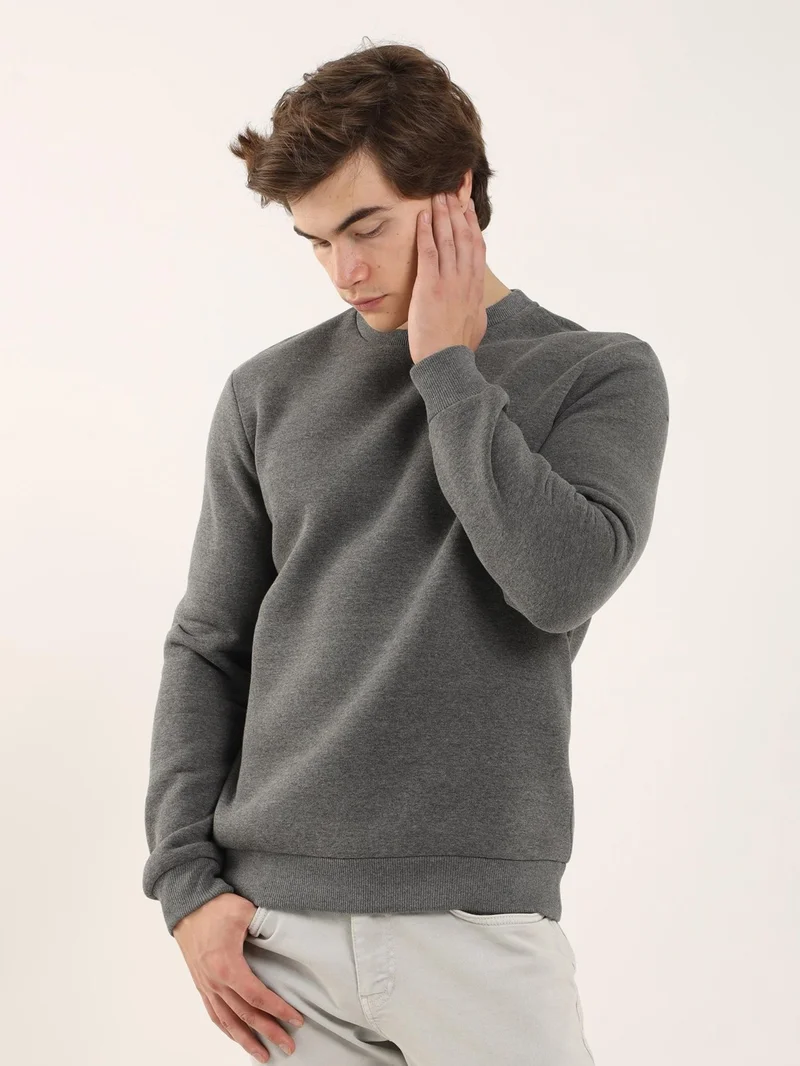 Dufy Anthracite Men's Regular Fit Crew Neck Sweatshirt