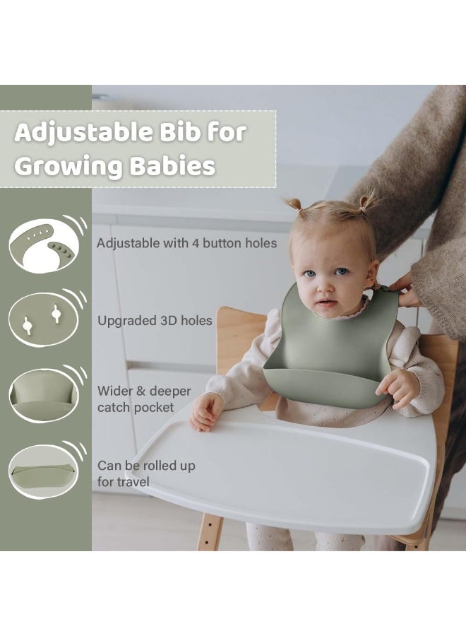 Chicco Silicone Baby Feeding Set 6 Pieces BPA Free Baby Led Weaning Supplies with Suction Bowl Plate Spoon Fork Bib and Sippy Cup Baby Toddler Feeding Dish Set with Divided Plate Snack Cup Straw Cup and Self Feeding Accessories for Infants and Toddlers - Green - Image 5