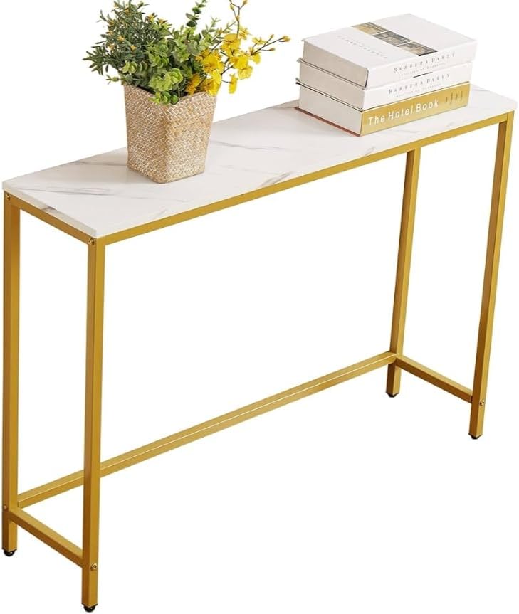 Sweet Furniture Entryway Console Table with Gold Frame and White Marble Top - Image 1