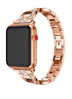 Women Stainless Steel Alloy Bracelet with Rhinestones For Apple Watch Series 7/6/5/4/3/2/1 SE 41mm 40mm 38mm Rose Gold