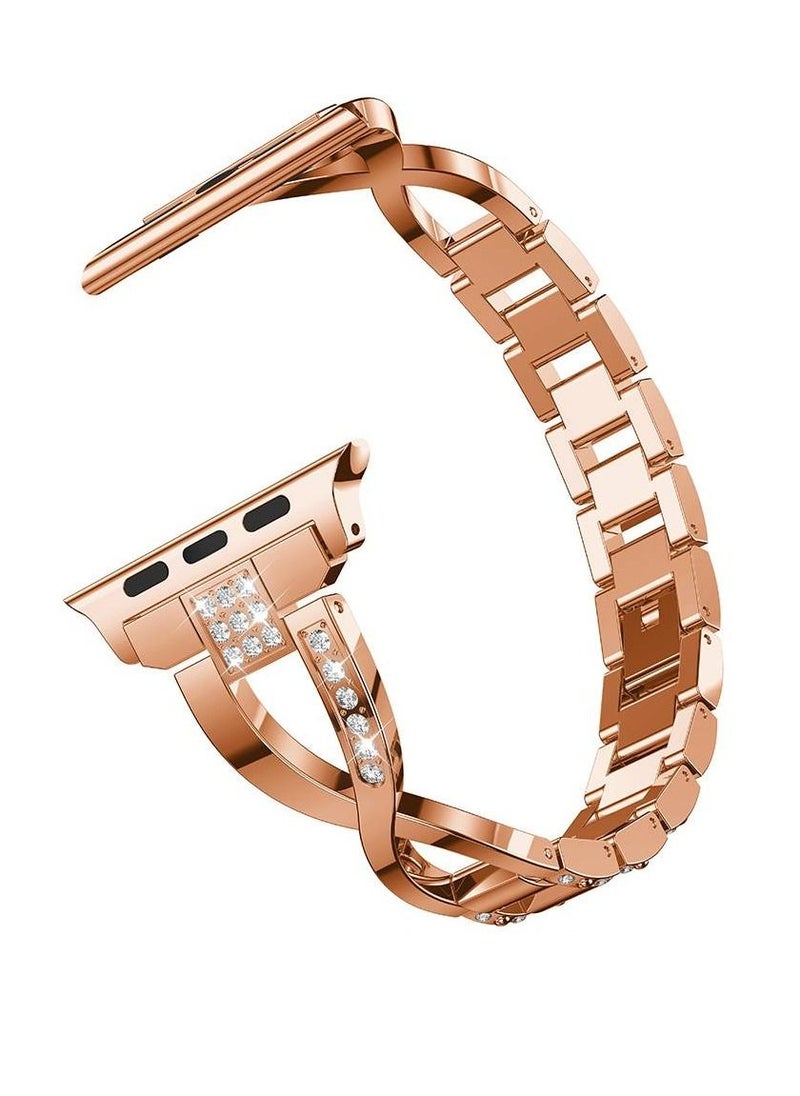 ICS - Women Stainless Steel Alloy Bracelet with Rhinestones For Apple Watch Series 7/6/5/4/3/2/1 SE 41mm 40mm 38mm Rose Gold - Image 1