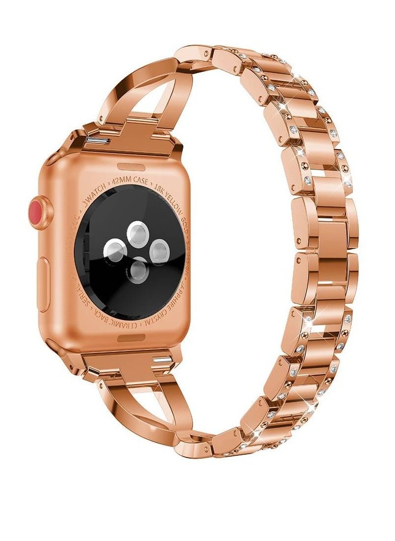 ICS - Women Stainless Steel Alloy Bracelet with Rhinestones For Apple Watch Series 7/6/5/4/3/2/1 SE 41mm 40mm 38mm Rose Gold - Image 1