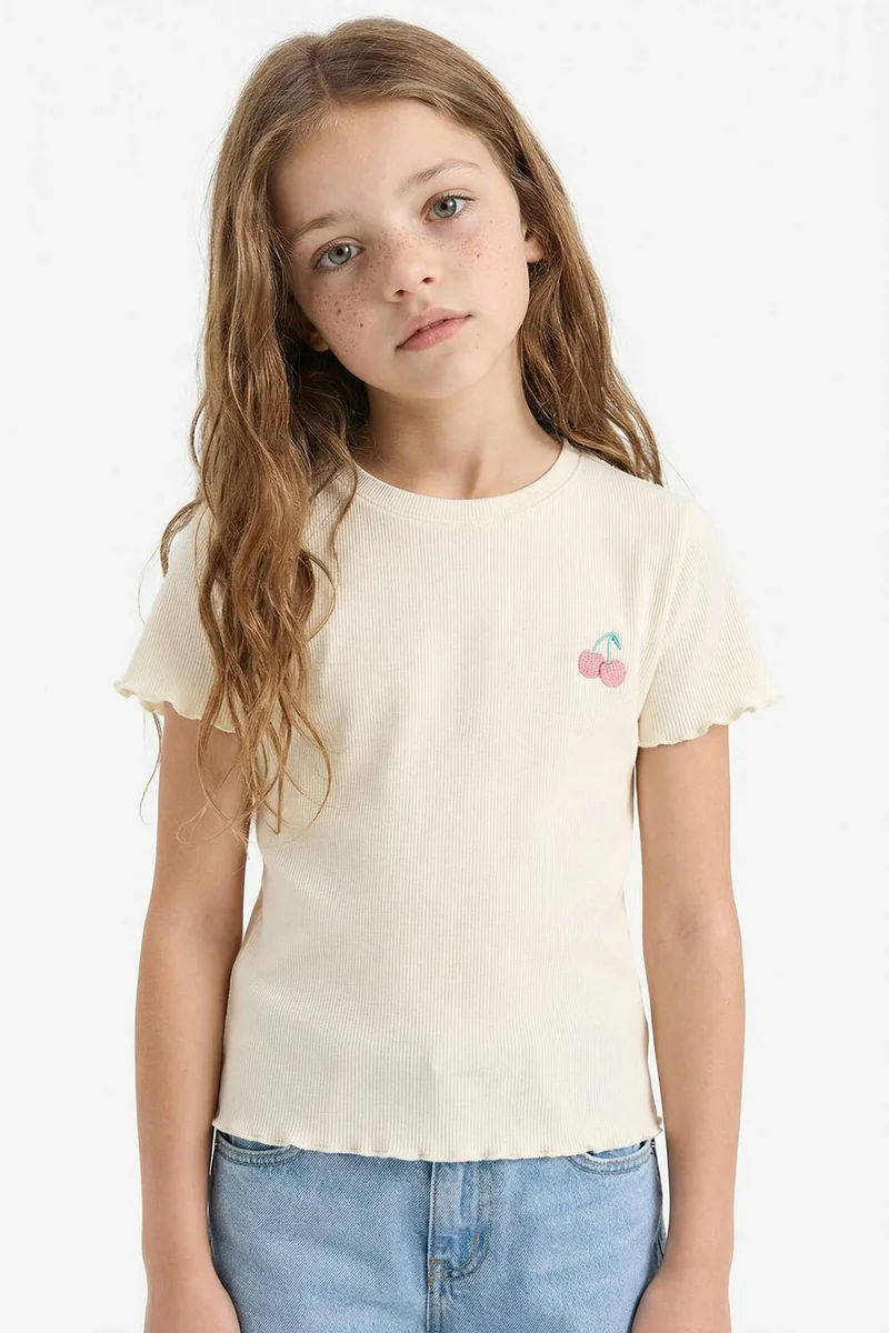 ديفاكتو Girl Slim Fit Crew Neck Printed Ribbed Camisole T-Shirt