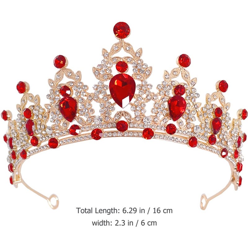 cheekyglo Queen Crystal Headband Rhinestone Wedding Princess Tiara Bridal Hair Accessories for Women(Red) - Image 2