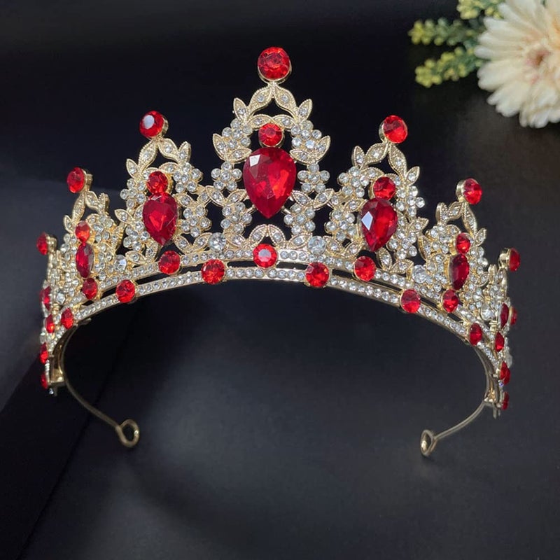 cheekyglo Queen Crystal Headband Rhinestone Wedding Princess Tiara Bridal Hair Accessories for Women(Red) - Image 3