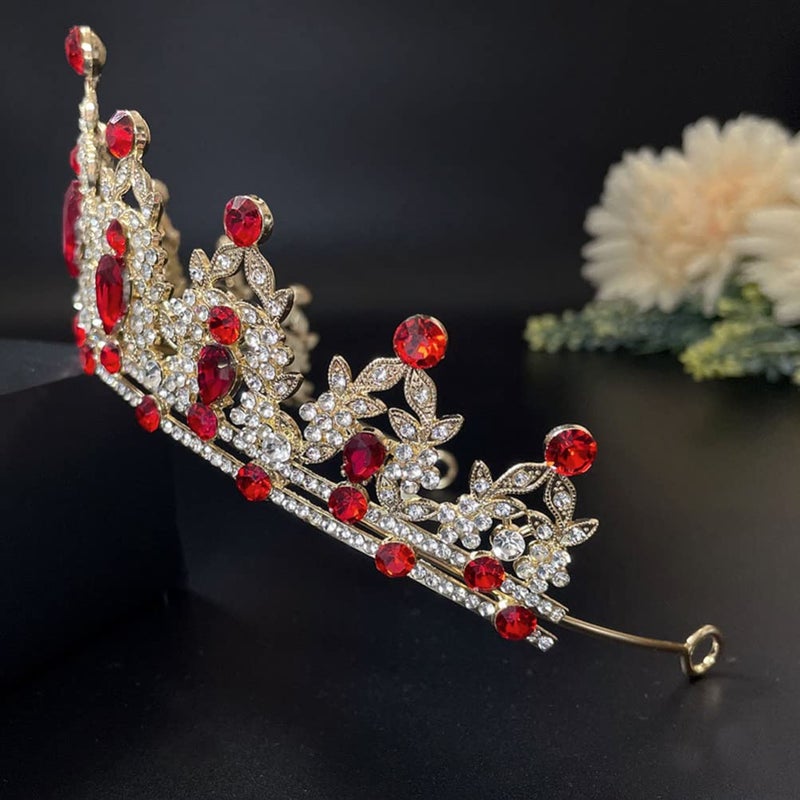 cheekyglo Queen Crystal Headband Rhinestone Wedding Princess Tiara Bridal Hair Accessories for Women(Red) - Image 5