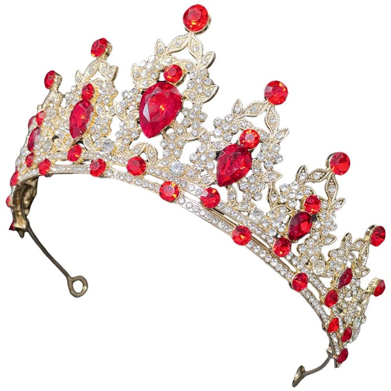 cheekyglo Queen Crystal Headband Rhinestone Wedding Princess Tiara Bridal Hair Accessories for Women(Red) - Image 1