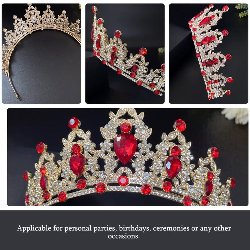 cheekyglo Queen Crystal Headband Rhinestone Wedding Princess Tiara Bridal Hair Accessories for Women(Red) - Image 4