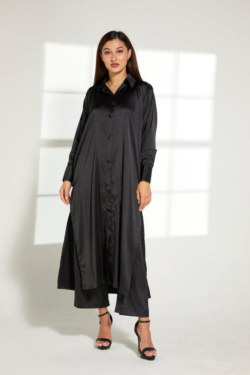 Moistreet Button Down Long Top & Pants Set - Image 5