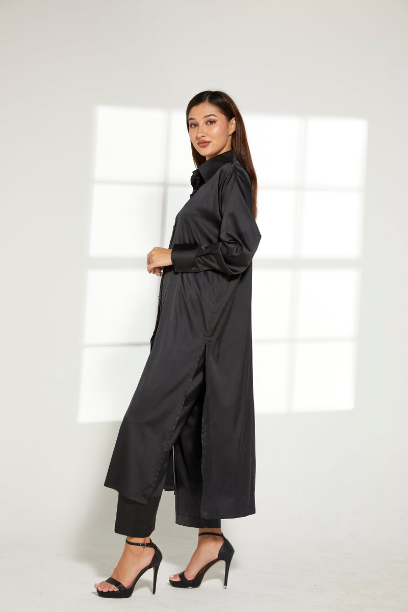 Moistreet Button Down Long Top & Pants Set - Image 3
