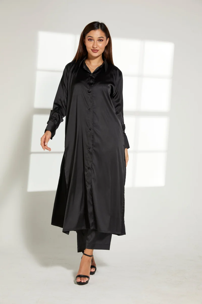 Moistreet Button Down Long Top & Pants Set