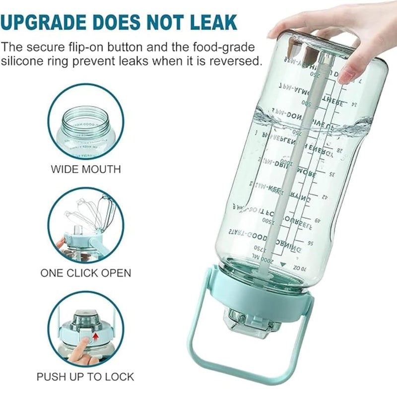 JEBISON 2 L Capacity Belt Straw Transparent Motivational Water Bottles|Time Marker Leak Proof&Break-Proof|Best Usage For Office/School/Gym/Travel Bottle|Bpa-Free Fitness Sports Bottle (GREEN), Plastic - Image 4