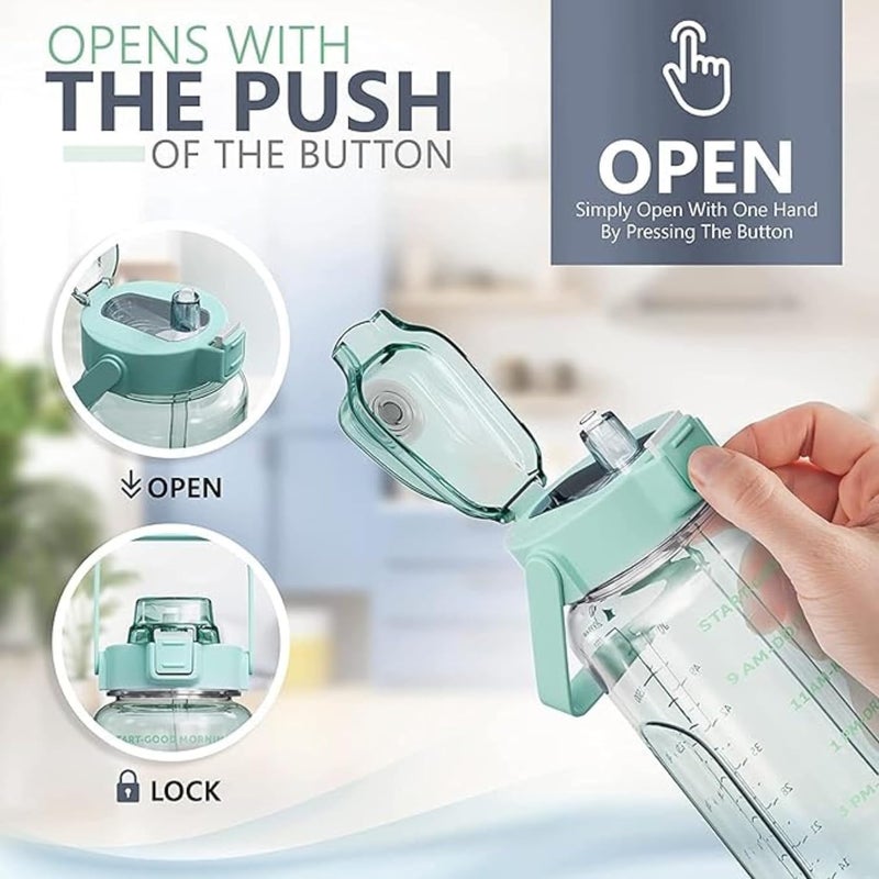 JEBISON 2 L Capacity Belt Straw Transparent Motivational Water Bottles|Time Marker Leak Proof&Break-Proof|Best Usage For Office/School/Gym/Travel Bottle|Bpa-Free Fitness Sports Bottle (GREEN), Plastic - Image 5