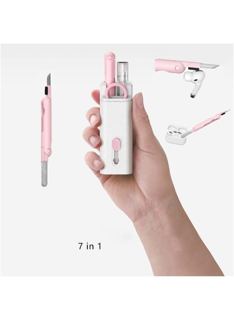 ACLIX - 7 in 1 Keyboard Cleaner Set, Computer MacBook Earphone Cleaning Kit, Tablet and Screen Dust Brush Pink - Image 1