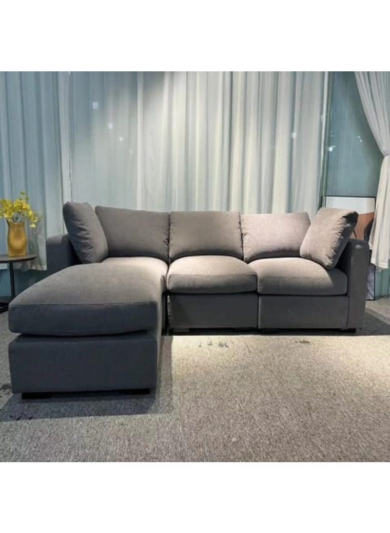 Big L-shaped corner sofa, beech wood, velvet fabric, 250x85x170 cm - Gray - Image 1