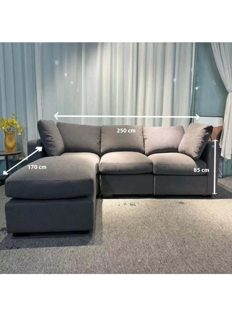 Big L-shaped corner sofa, beech wood, velvet fabric, 250x85x170 cm - Gray - Image 2