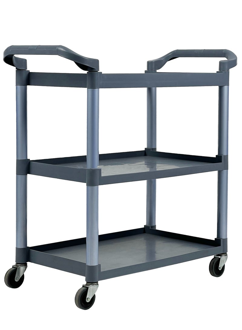 3-Tier Mini Rolling Utility Cart | Service Trolley Suitable For Kitchens, Catering Halls, Food Service, Hotels, & Homes | 360-Degree Rotating Swivel Wheels | Plastic Matte Finish | Grey - Image 1