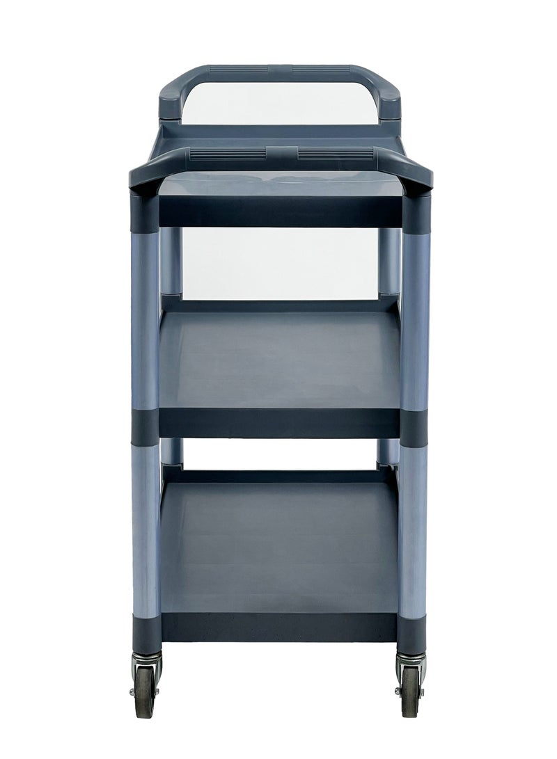 3-Tier Mini Rolling Utility Cart | Service Trolley Suitable For Kitchens, Catering Halls, Food Service, Hotels, & Homes | 360-Degree Rotating Swivel Wheels | Plastic Matte Finish | Grey - Image 2