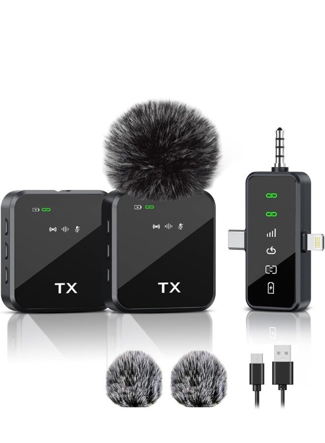 Wireless Microphone,3 in 1 Wireless Mic for iPhone/Android/Camera, Mini Microphone Noise Reduction Mic for Record Interview, Vlogging, YouTube, Ti