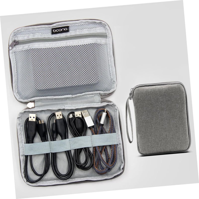 حقيبة القرص الصلب الخارجي المحمول الرمادي مع منظف كابل USB - Image 4