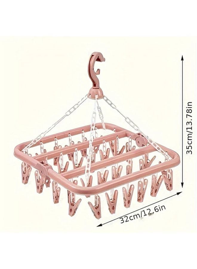 Pink Rotating 32 Hook Plastic Clothes Hanger Foldable Drying Rack For Socks Underwear Delicates - Image 3