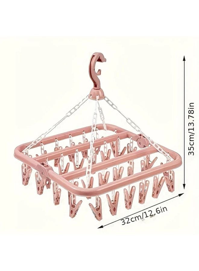 Pink Rotating 32 Hook Plastic Clothes Hanger Foldable Drying Rack For Socks Underwear Delicates - Image 1