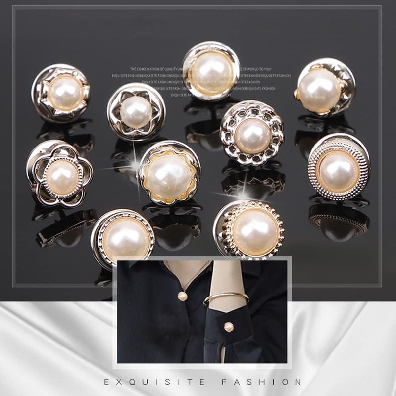 ARLICORPING 20Pcs Women Shirt Brooch Pearl No Sew Button Pins Instant Jeans Safety Pin - Image 2