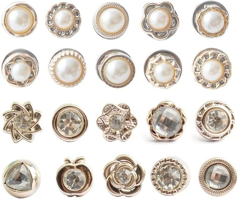 ARLICORPING 20Pcs Women Shirt Brooch Pearl No Sew Button Pins Instant Jeans Safety Pin - Image 1