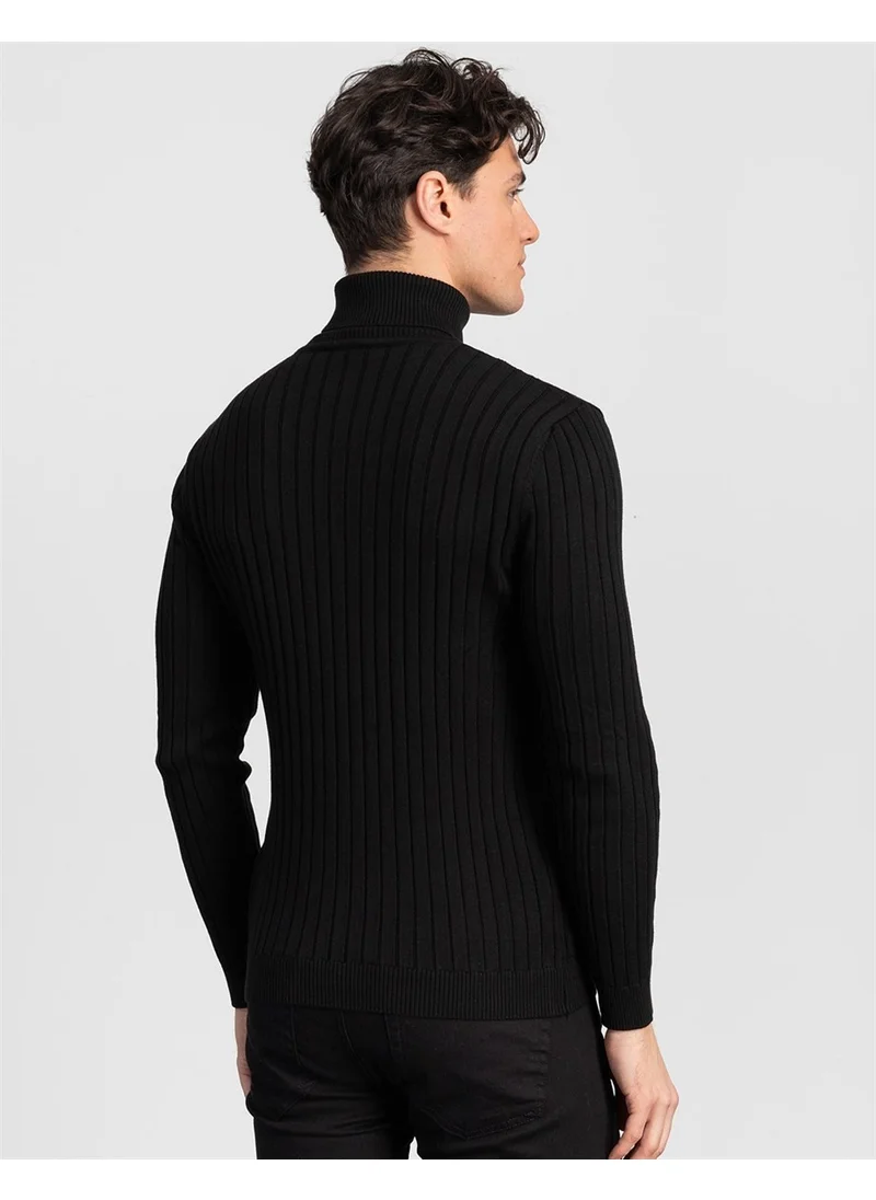 Tudors Turtleneck Patterned Black Sweater