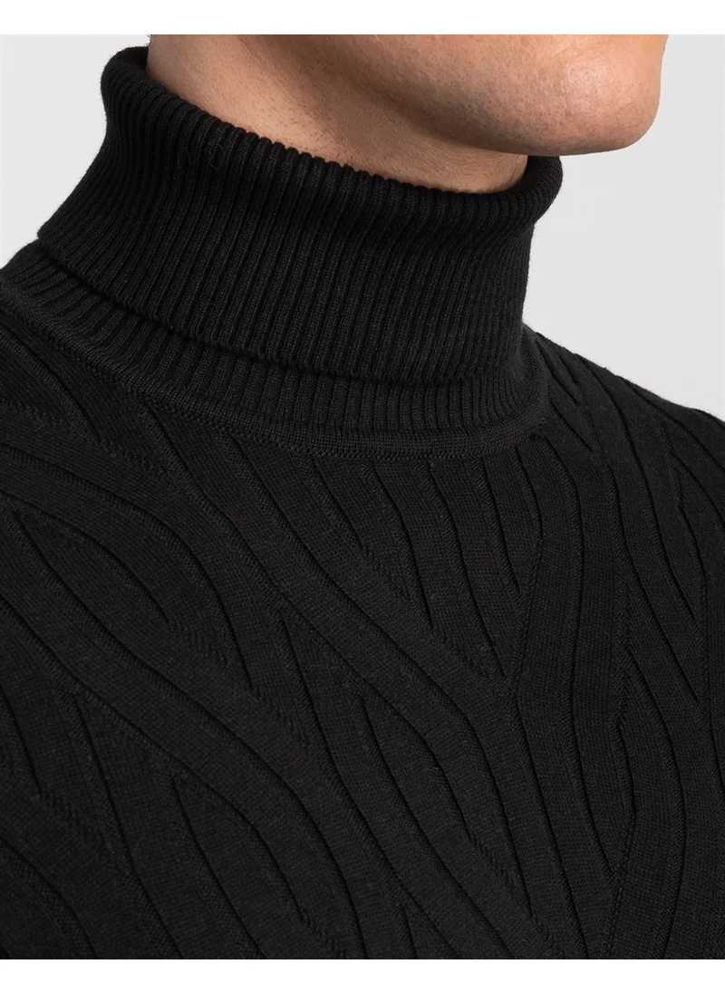 Tudors Turtleneck Patterned Black Sweater