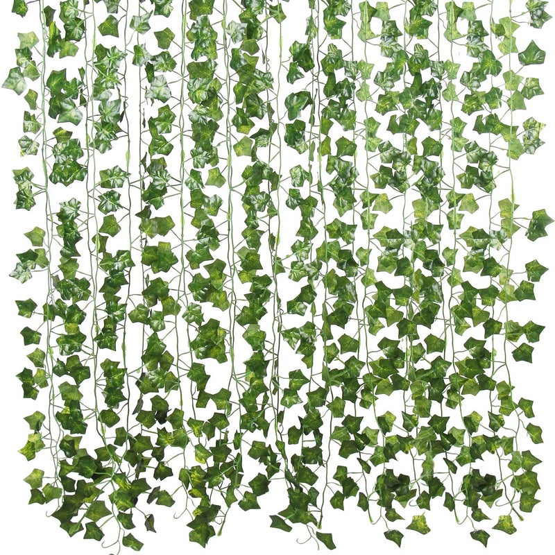 Flojery 78Ft 12pcs Silk Artificial Ivy Vine Hanging Leaves Plant Greenery Decor Party Home Garden Wedding Wall Decor Green